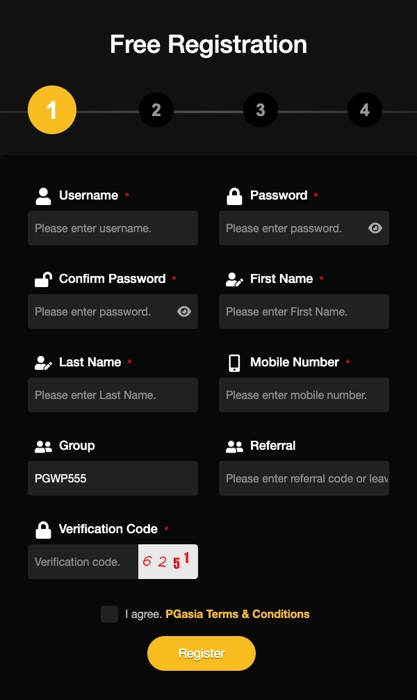 Registration page interface on 880JILI online casino